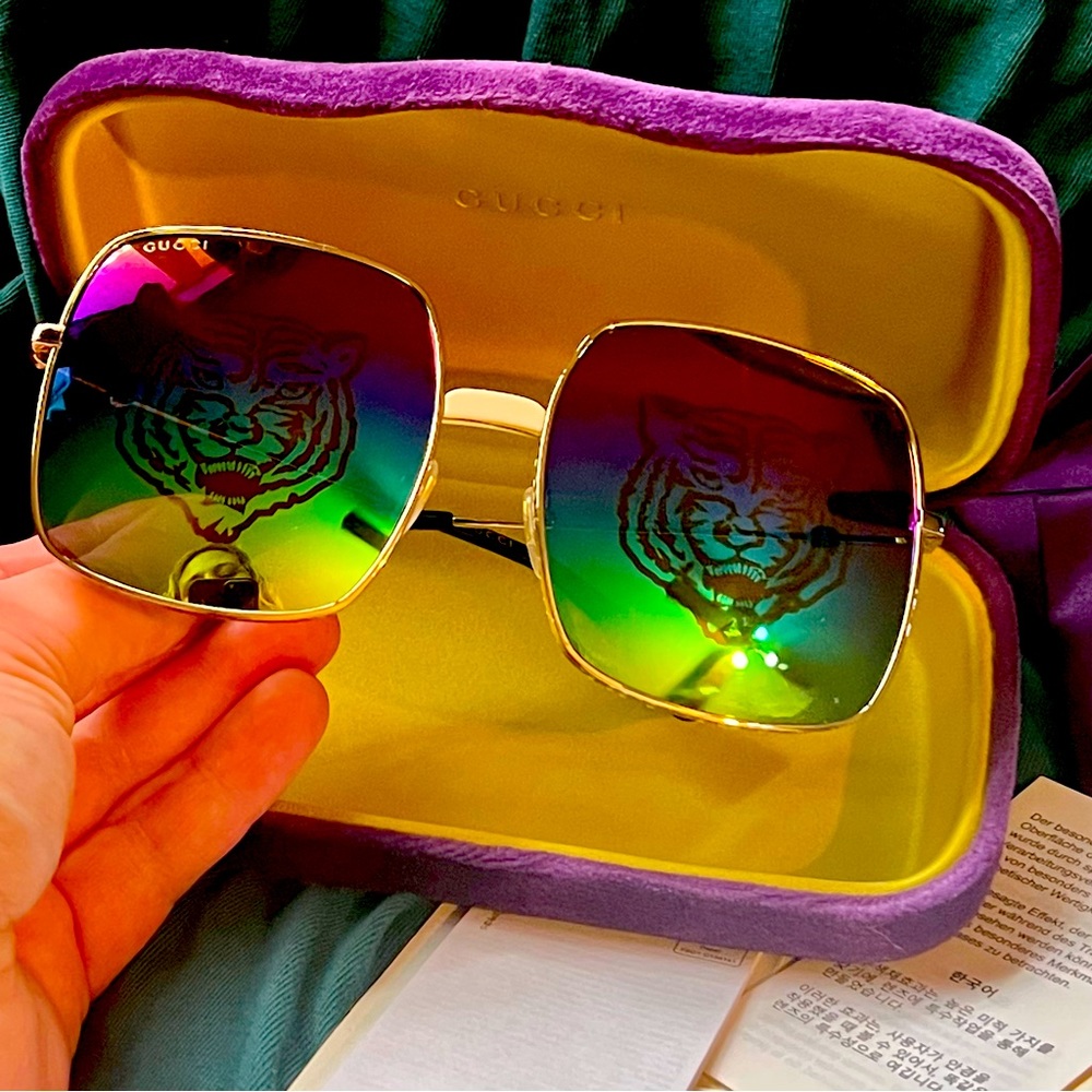 GUCCIFY Gucci Oversized Rainbow Hologram Tiger Mirrored Sunglasses